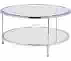 34" Chrome Glass And Metal Round Mirrored Coffee Table, Silver, Coffee Tables, By Homeroots Living Room