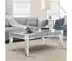 Pregaspor Rectangle Mirrored Coffee Table, Silver Living Room Table With Cryatal Diamond Inlay, Modern Luxury Mirrored Furniture Tea Table For