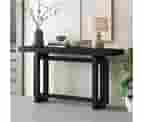 Merax Wood Entryway Console Table, Modern Line Frame With Industrial Concrete Top, For Living Room/Hallway/Foyer, Black